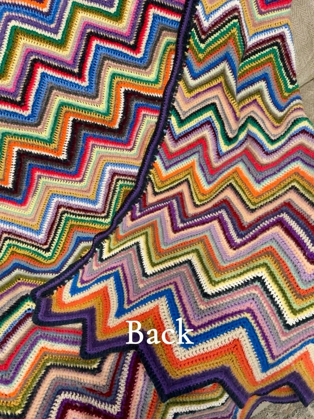 Handmade Zigzag Crochet Throw Blanket - Multicolor Chevron